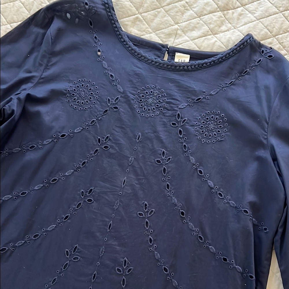 GAP Navy Blue Embroidered Blouse NWOT